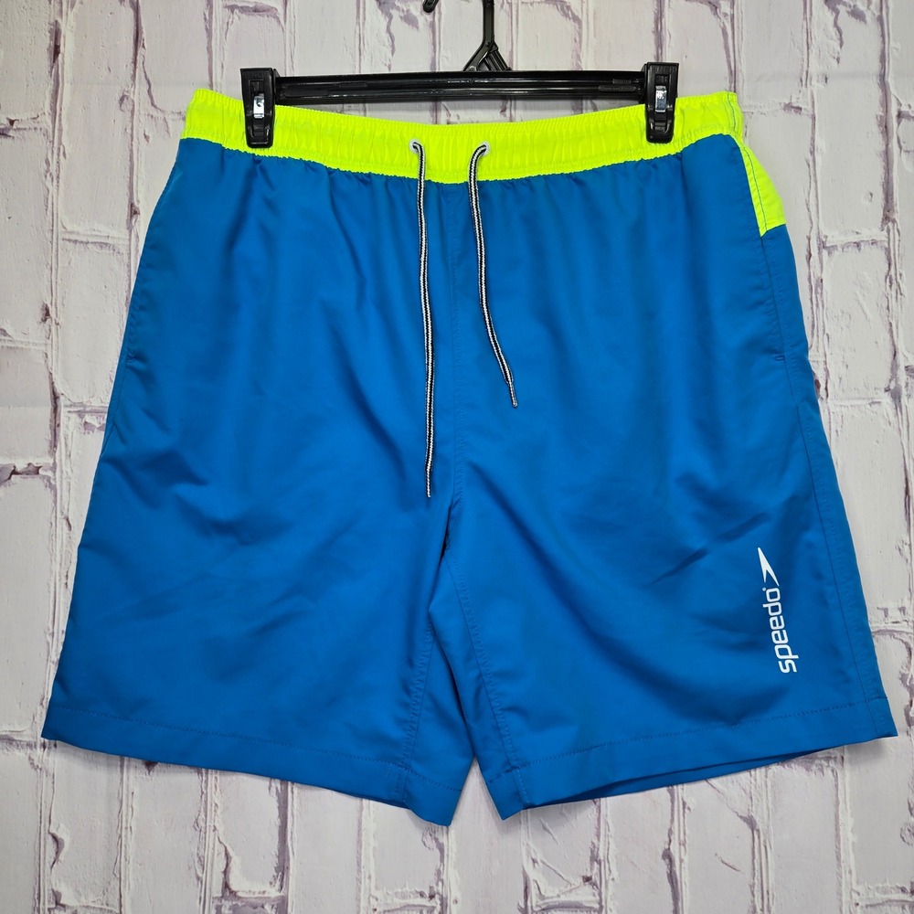 Speedo Swim Trunks Blue Neon Yellow Colorblock Board Shorts Mens XL